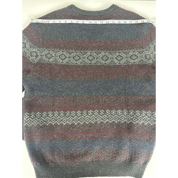 Jos. A Bank Reserve Size XL Fair Isle Wool Sweater V-Neck Gray Winter Holiday - Picture 8 of 8